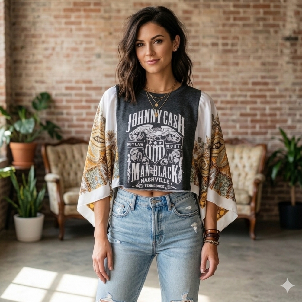 Upcycled Johnny Cash Summer Boho Tee